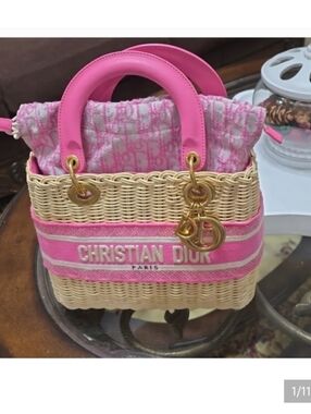 Boutique Pink & Tan Woven Tote Bag